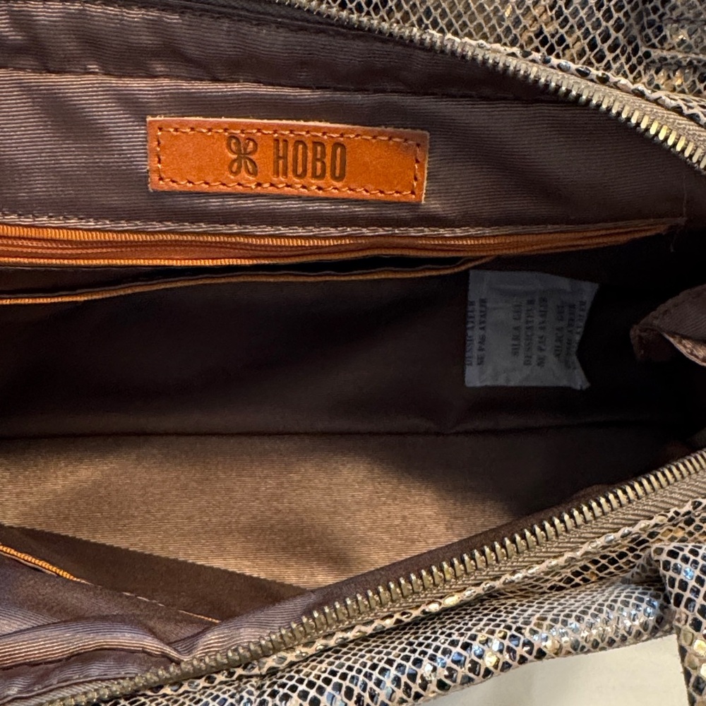 HOBO Brown and Gold Snake-Print Hobo Bag - Picture 3 of 12
